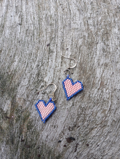 náušnice růžovo modrá srdíčka